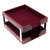Burgundy Bonded Leather Letter Trays, Stacking Set, Silver