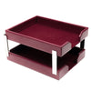 Burgundy Bonded Leather Letter Trays, Stacking Set, Silver