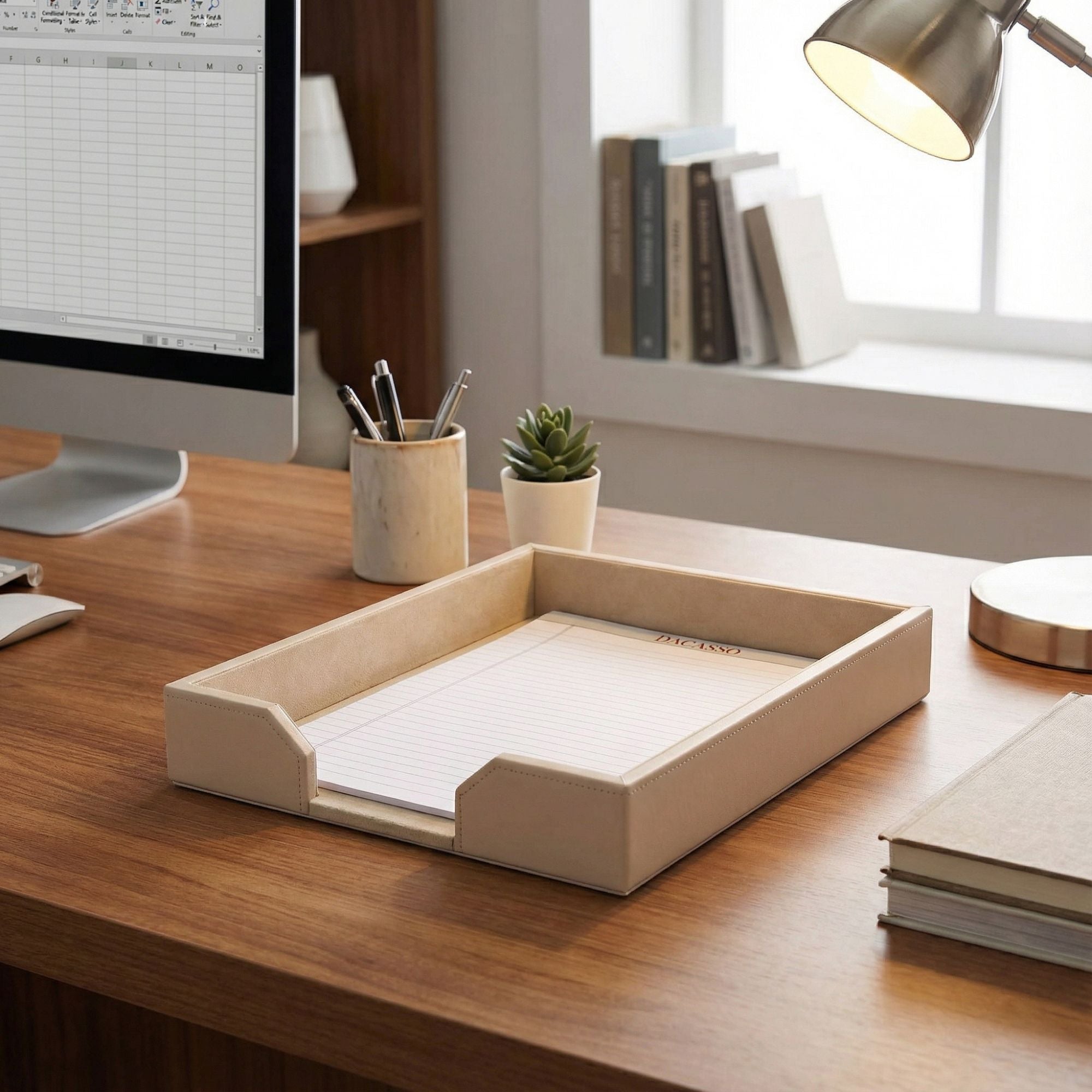 White Latte Bonded Leather Letter Tray