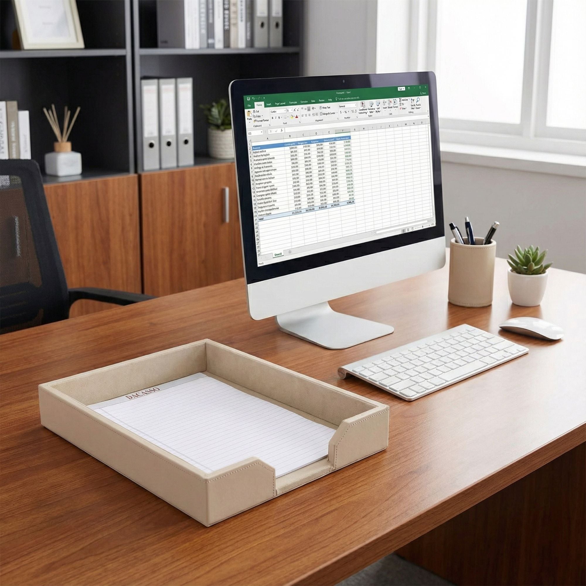 White Latte Bonded Leather Letter Tray