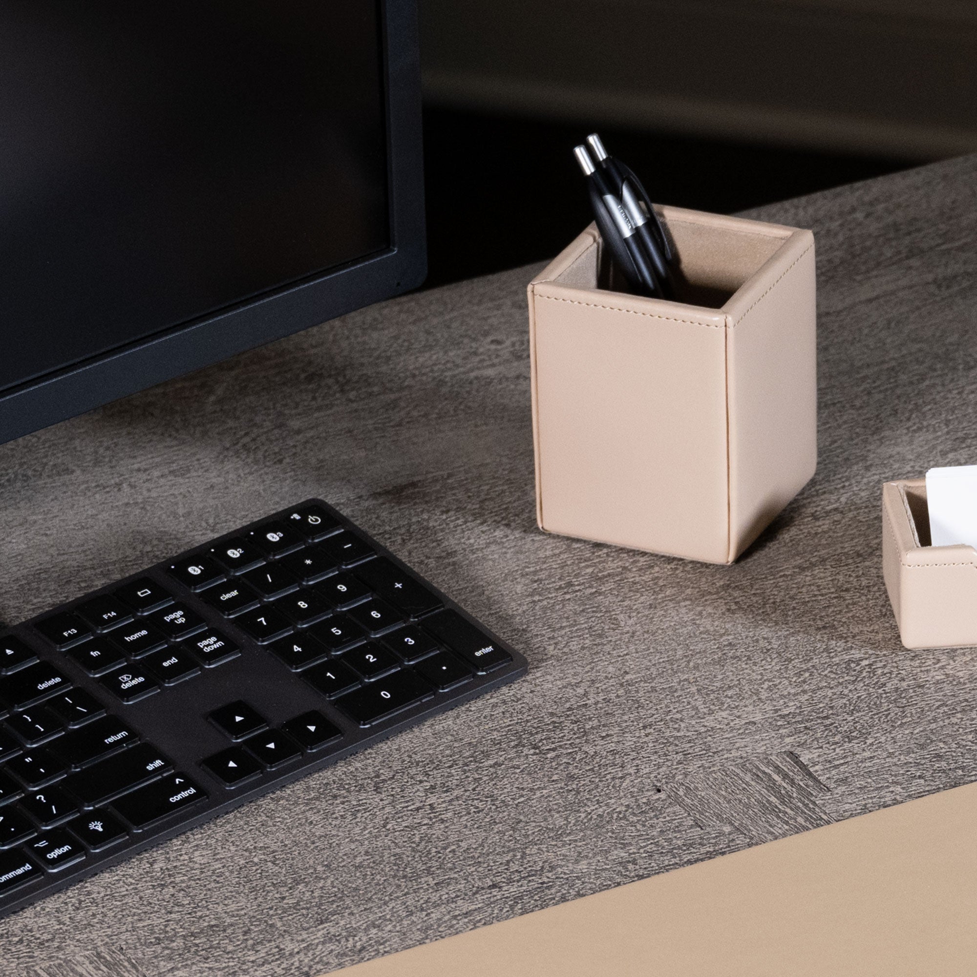 White Latte Bonded Leather Pencil Cup