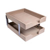 White Latte Bonded Leather Letter Trays, Stacking Set, Silver