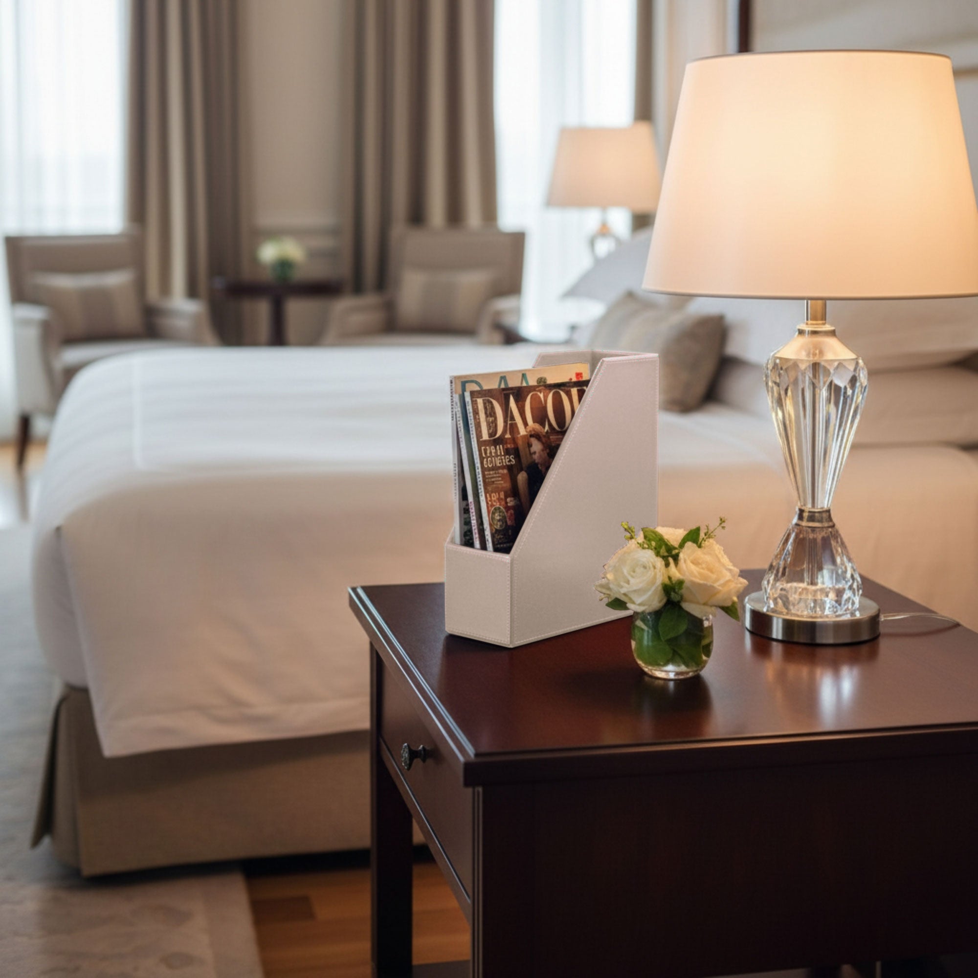 White Latte Bonded Leather Magazine Holder