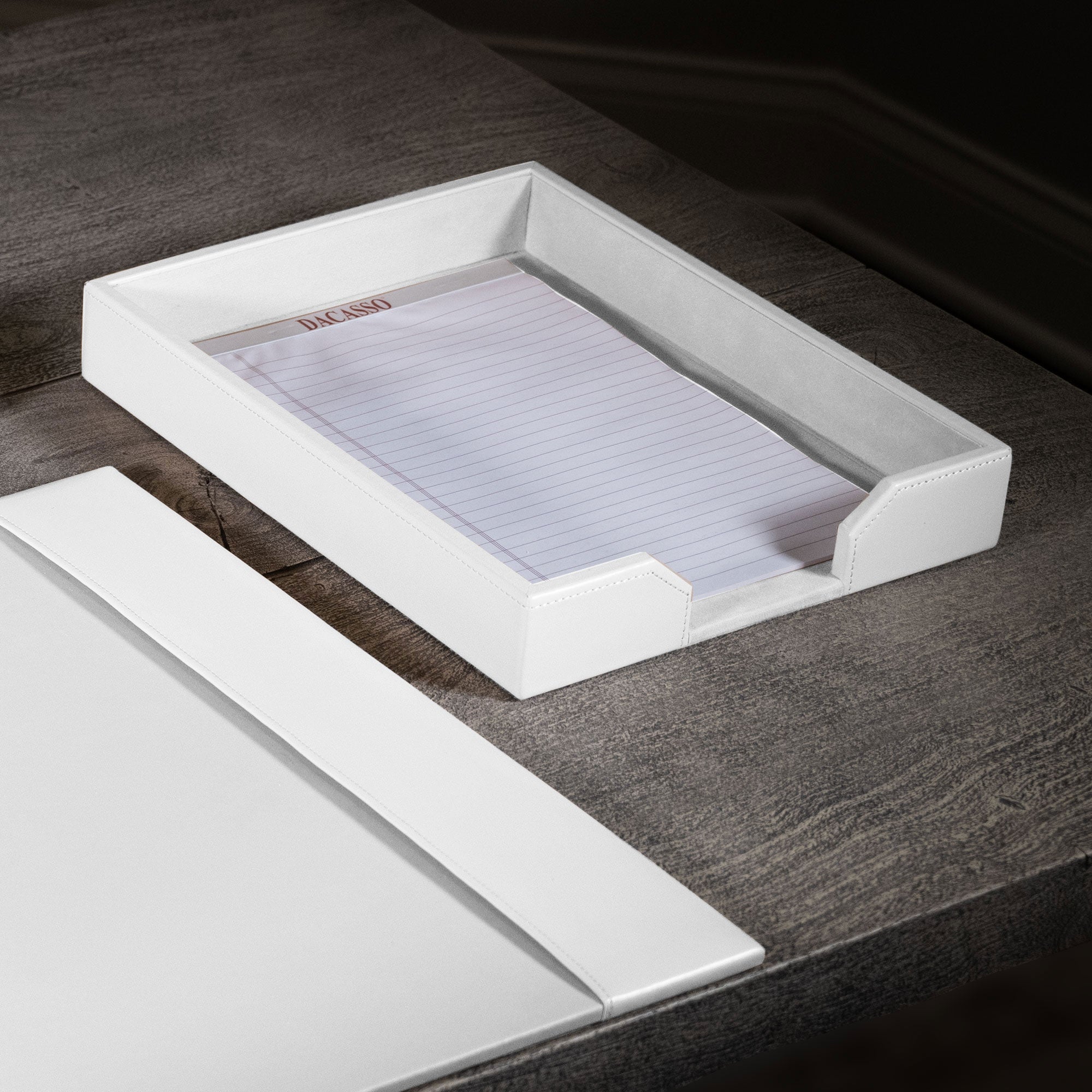 White Bonded Leather Letter Tray