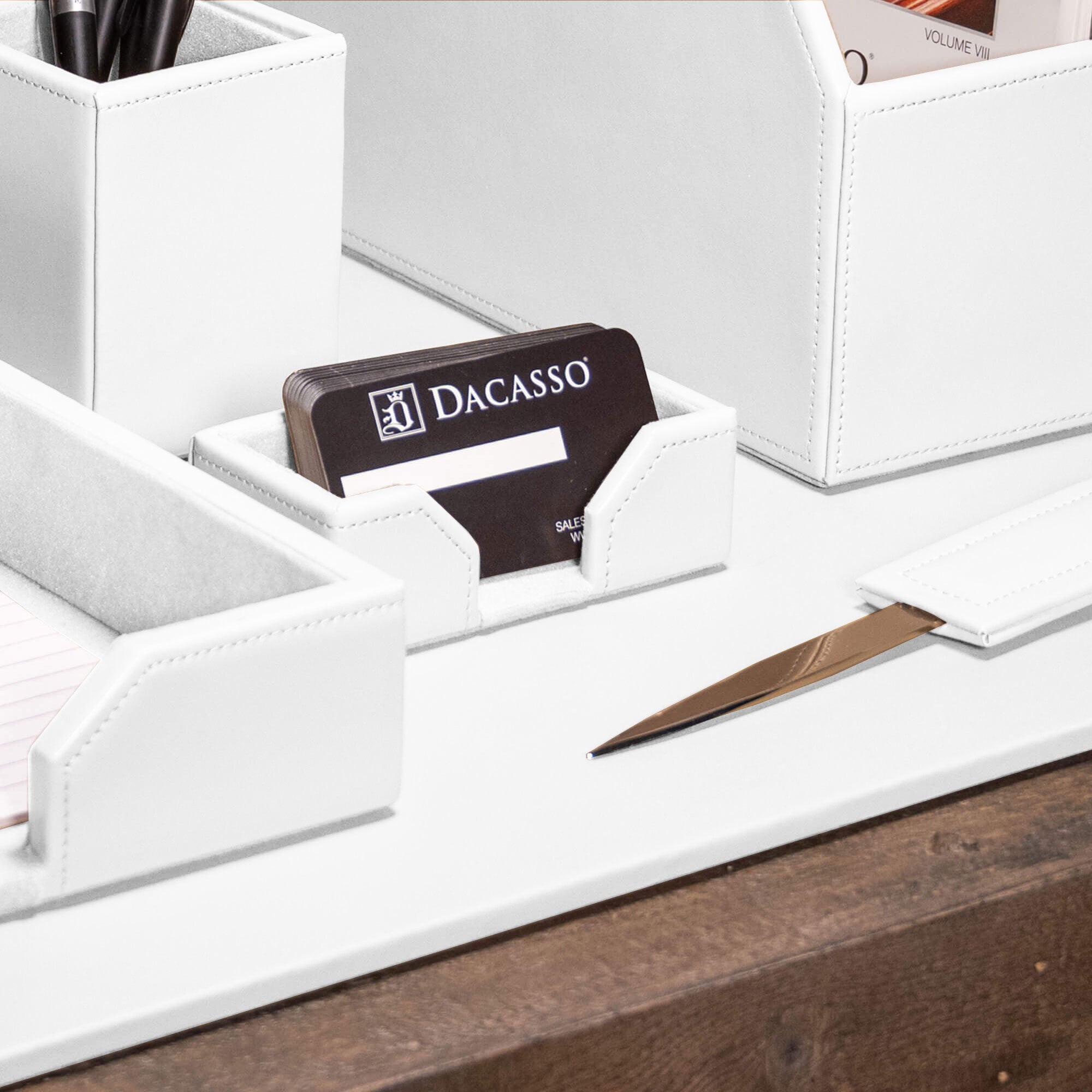 White Bonded Leather Business Card Holder