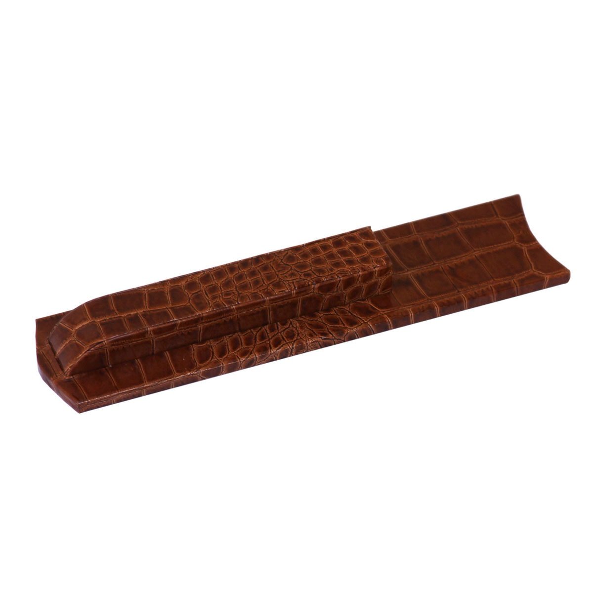 Protacini Cognac Brown Italian Crocodile Leather Library Set - Silver