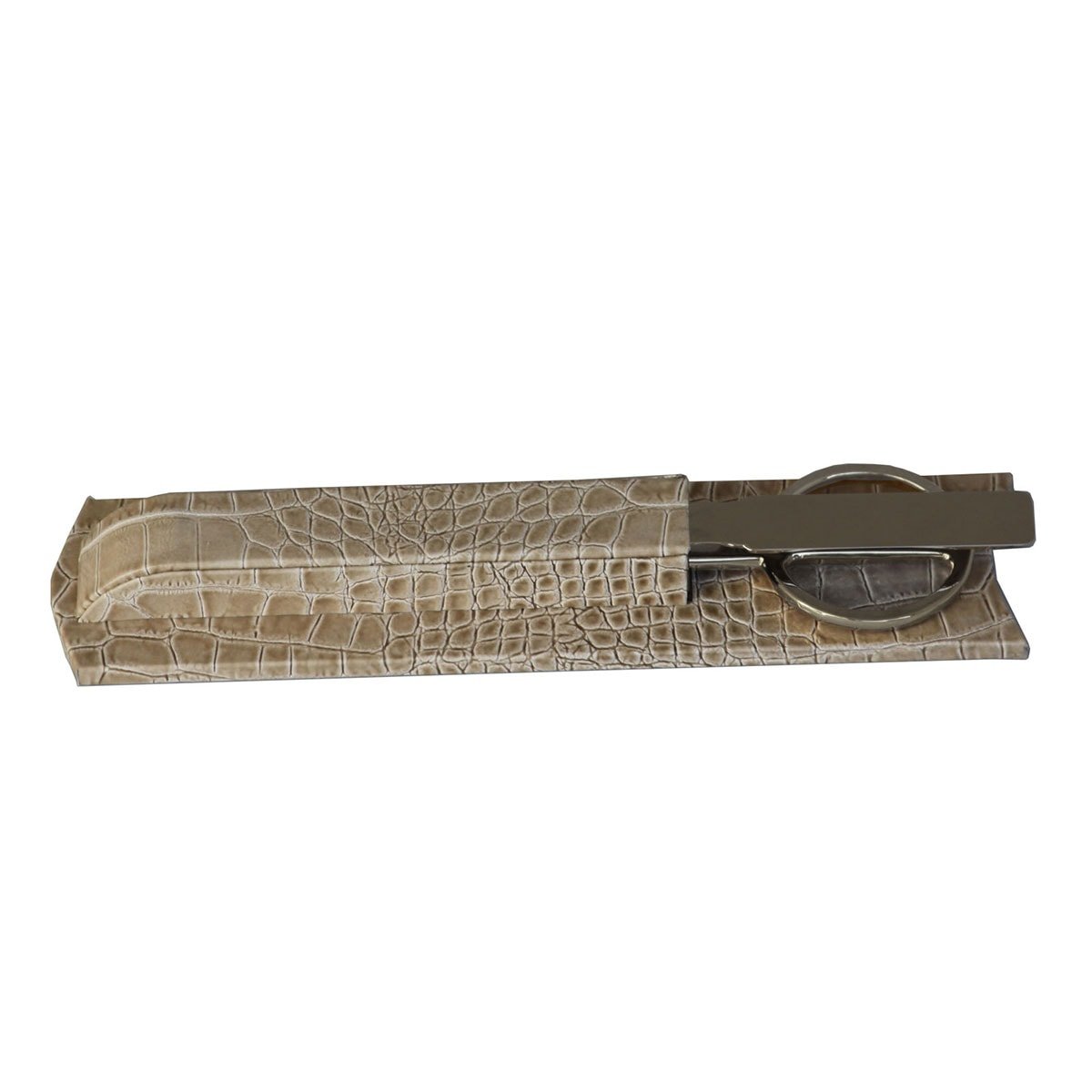 Protacini Breeze Beige Italian Crocodile Leather Library Set - Silver