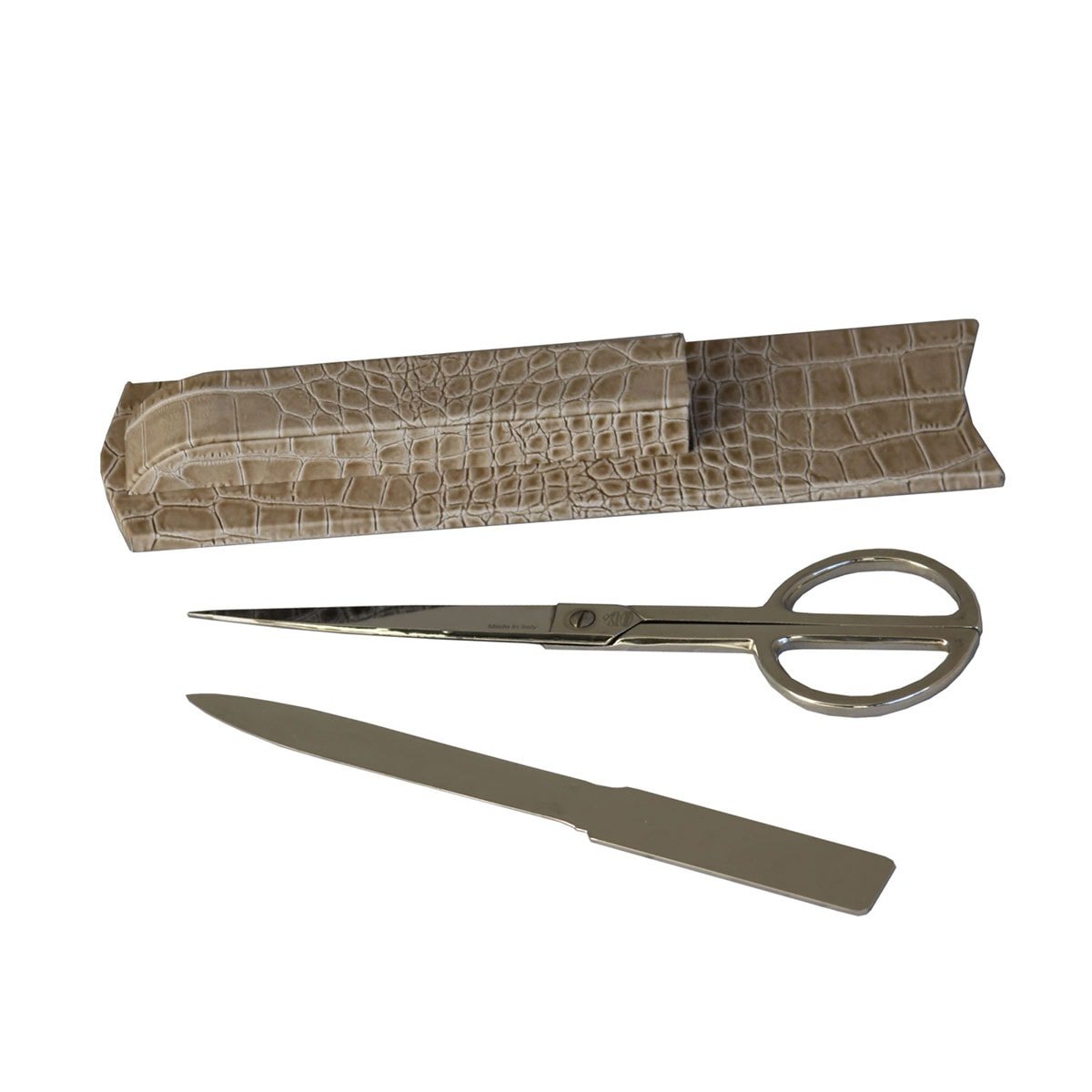 Protacini Breeze Beige Italian Crocodile Leather Library Set - Silver