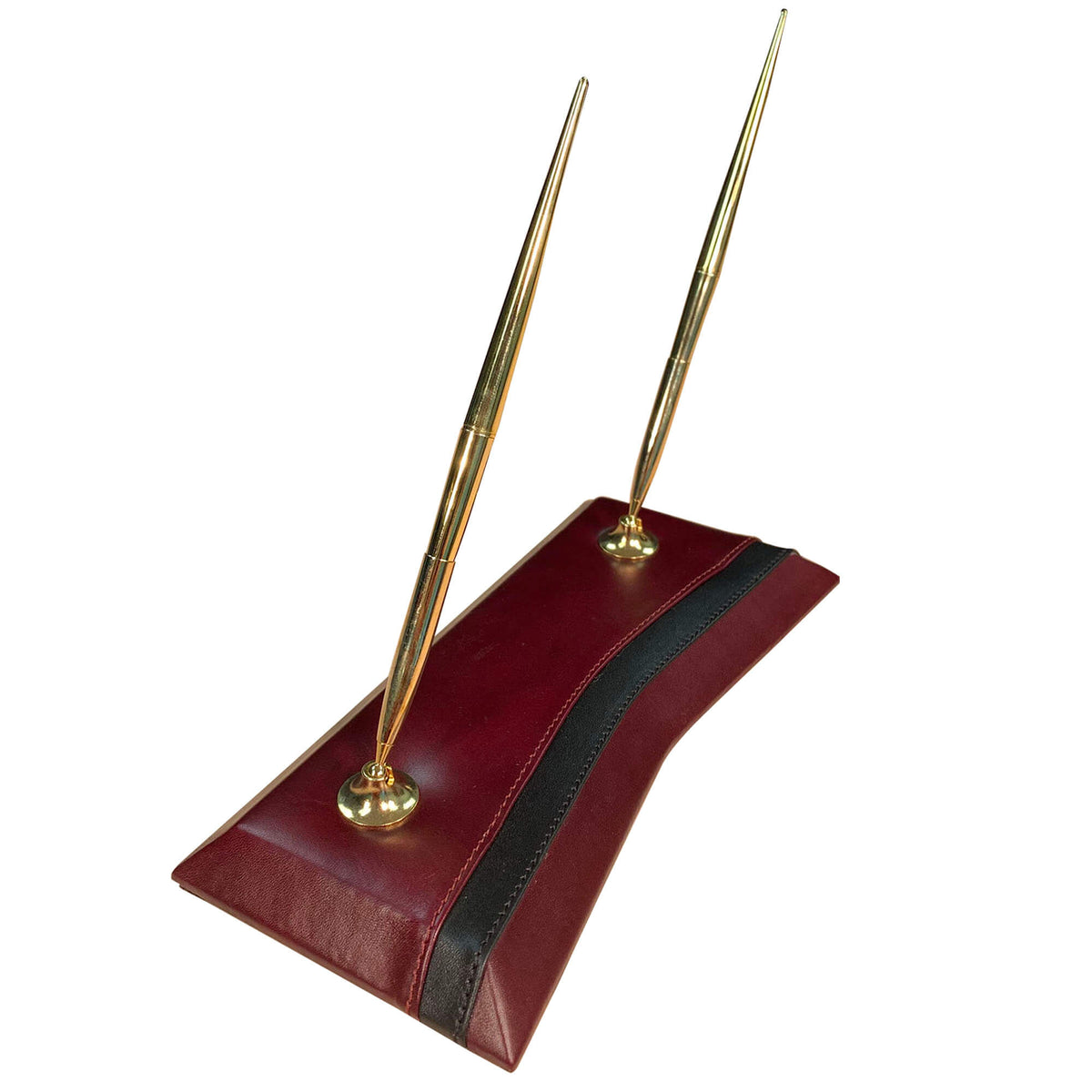 Burgundy Leather with Black Trim Double Pen Stand