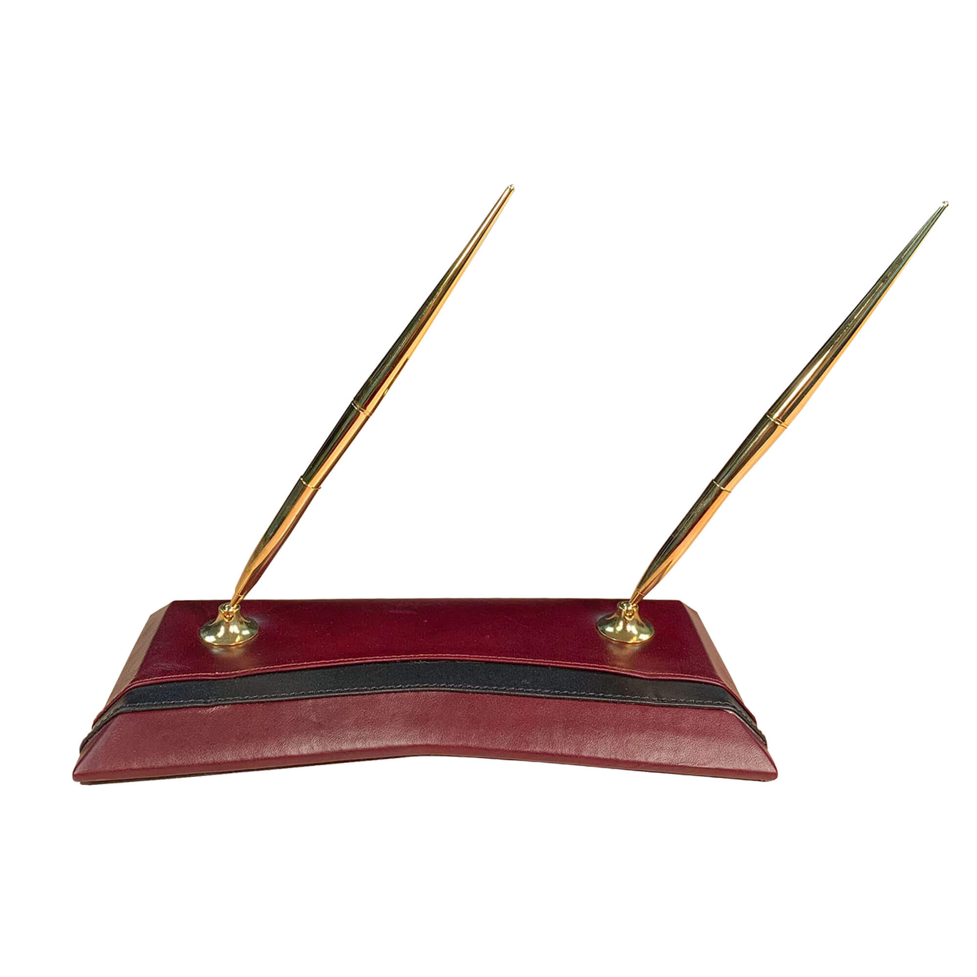 Burgundy Leather with Black Trim Double Pen Stand