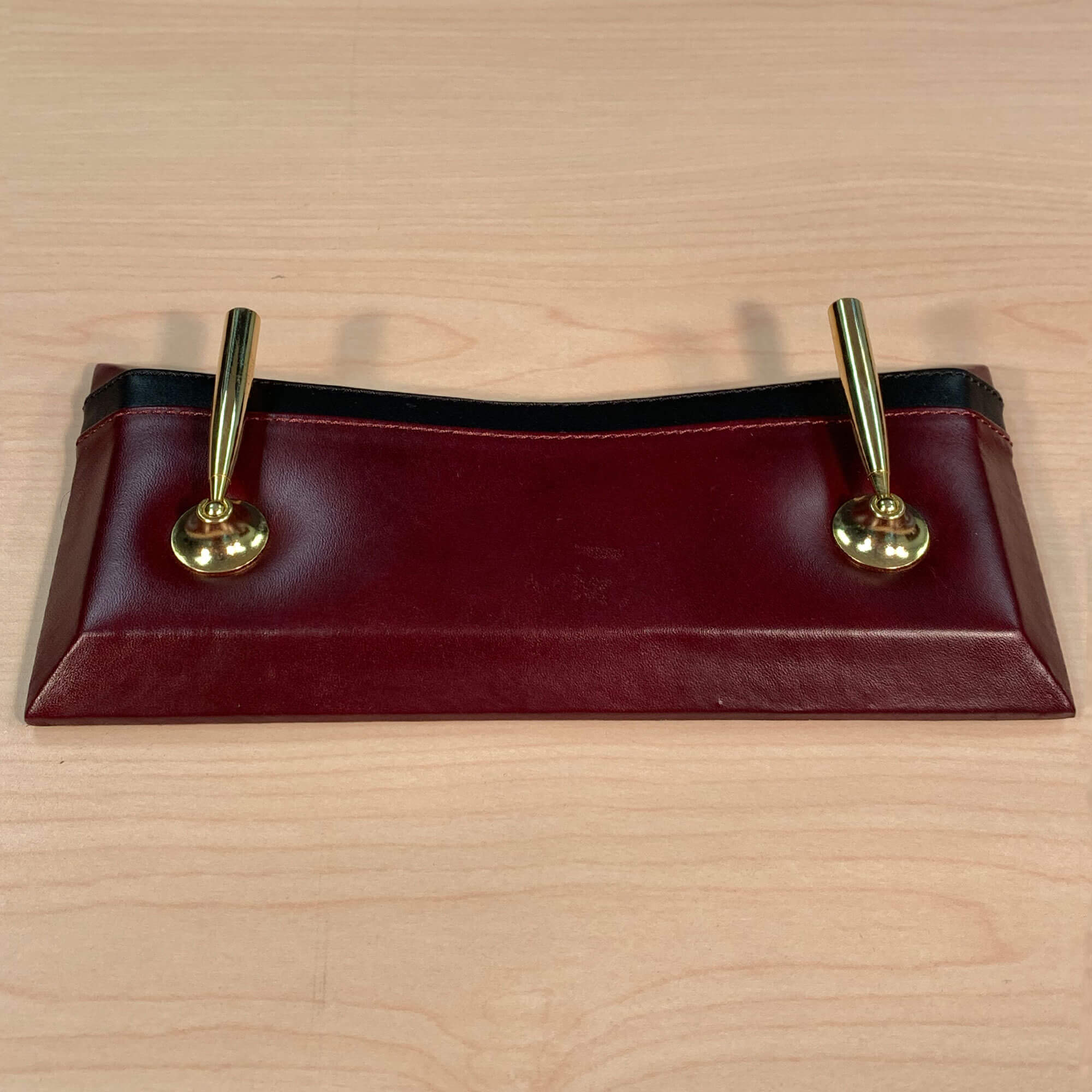 Burgundy Leather with Black Trim Double Pen Stand