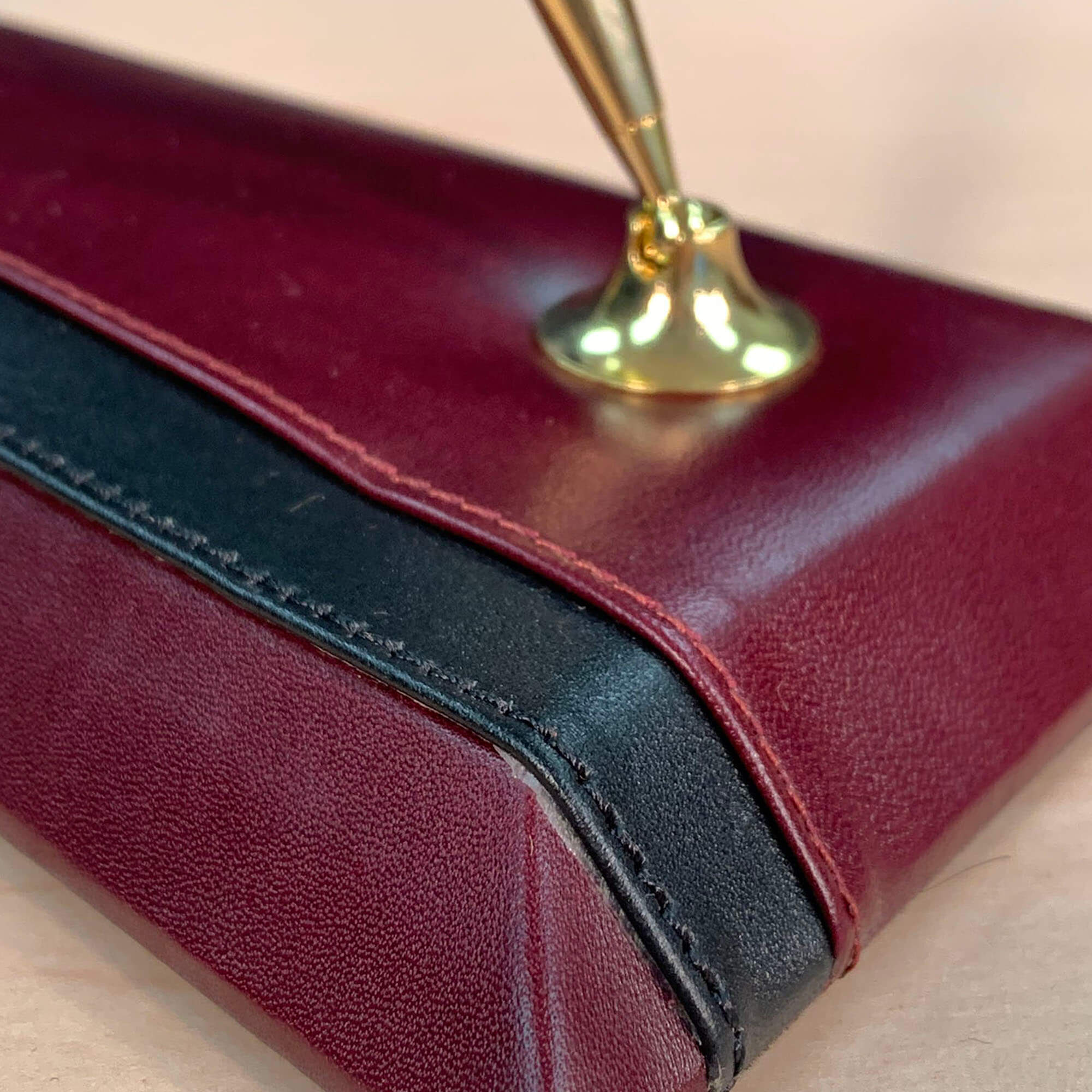 Burgundy Leather with Black Trim Double Pen Stand