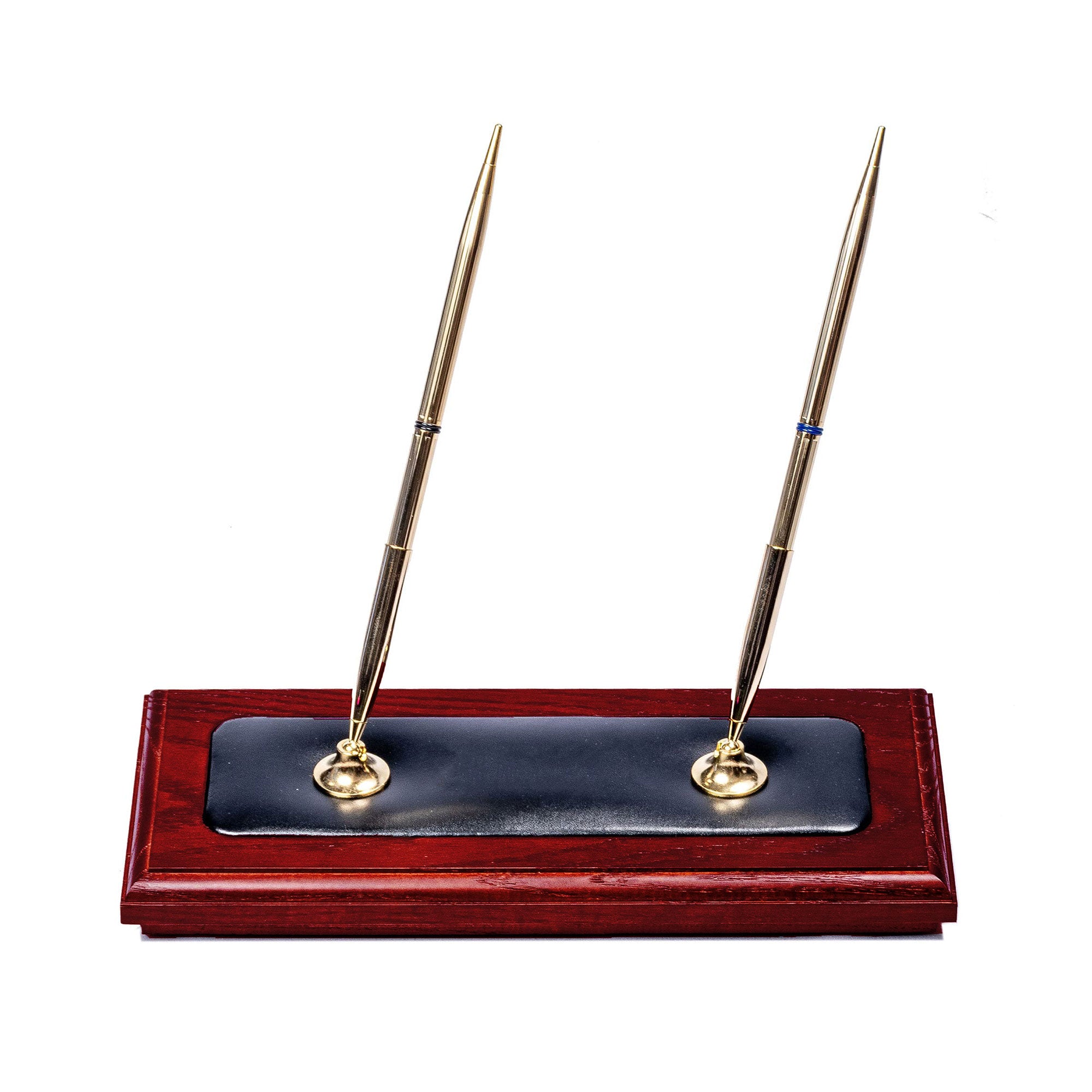 Mahogany (Rosewood) & Black Leather Double Pen Stand