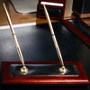 Mahogany (Rosewood) & Black Leather Double Pen Stand