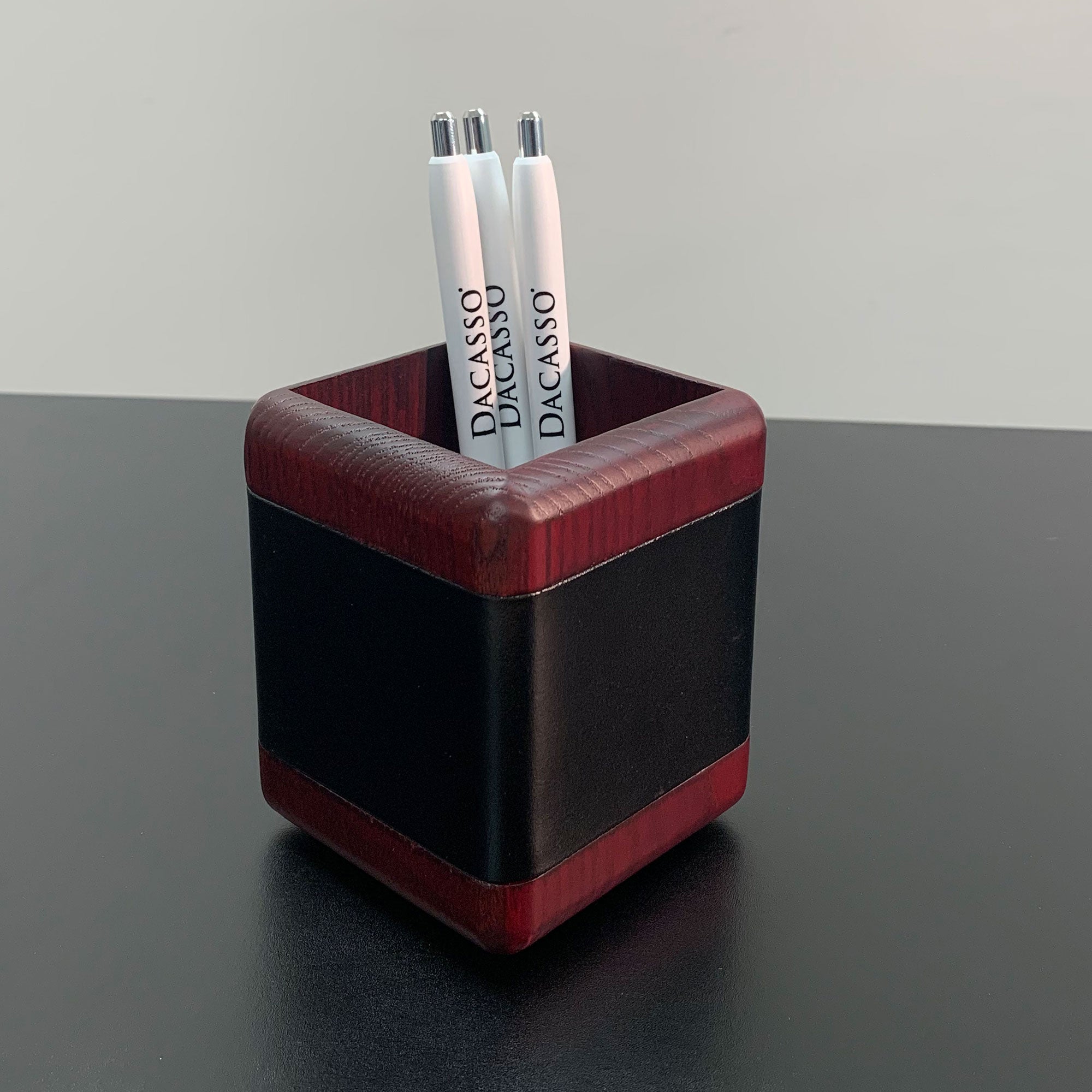 Mahogany (Rosewood) & Black Leather Pencil Cup