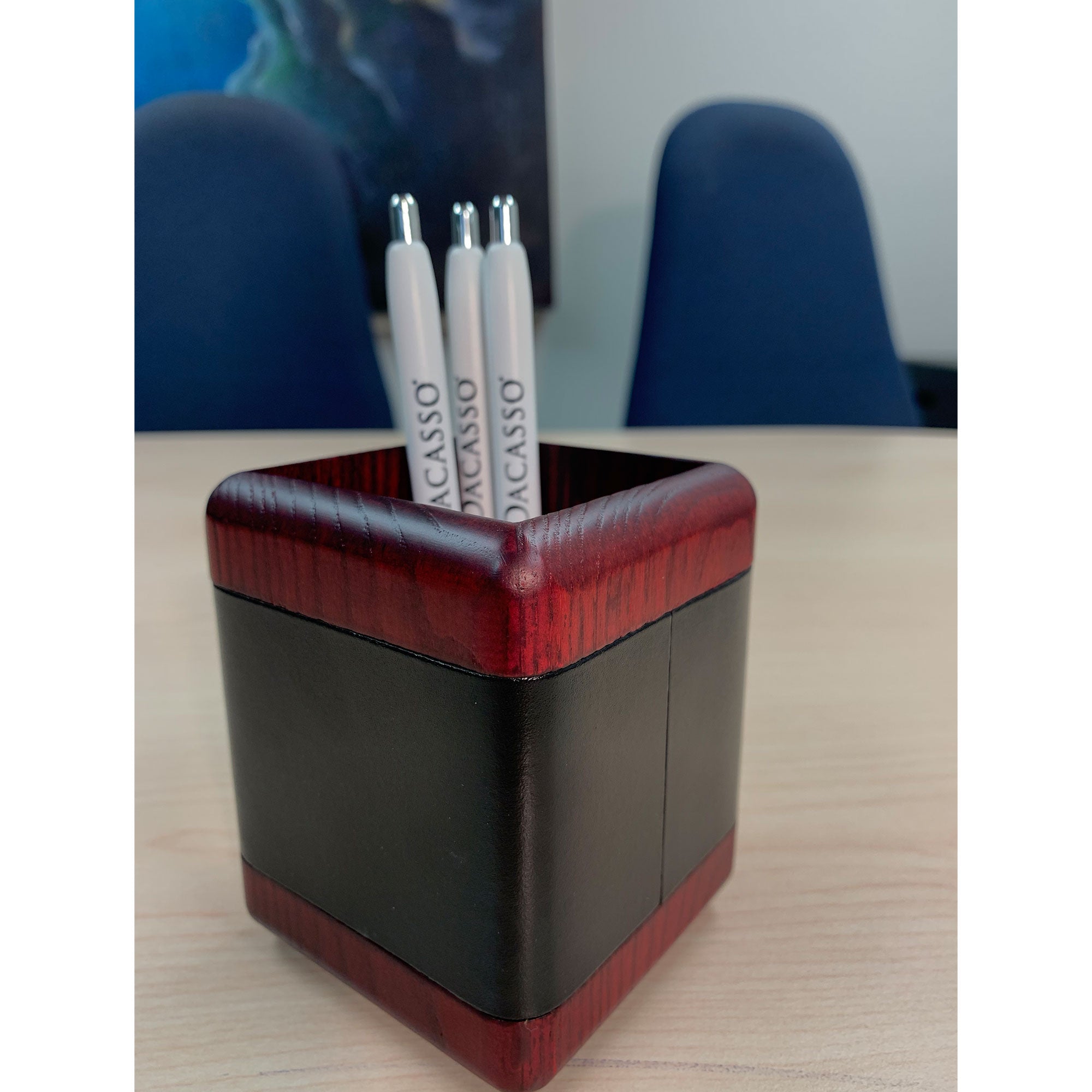Mahogany (Rosewood) & Black Leather Pencil Cup