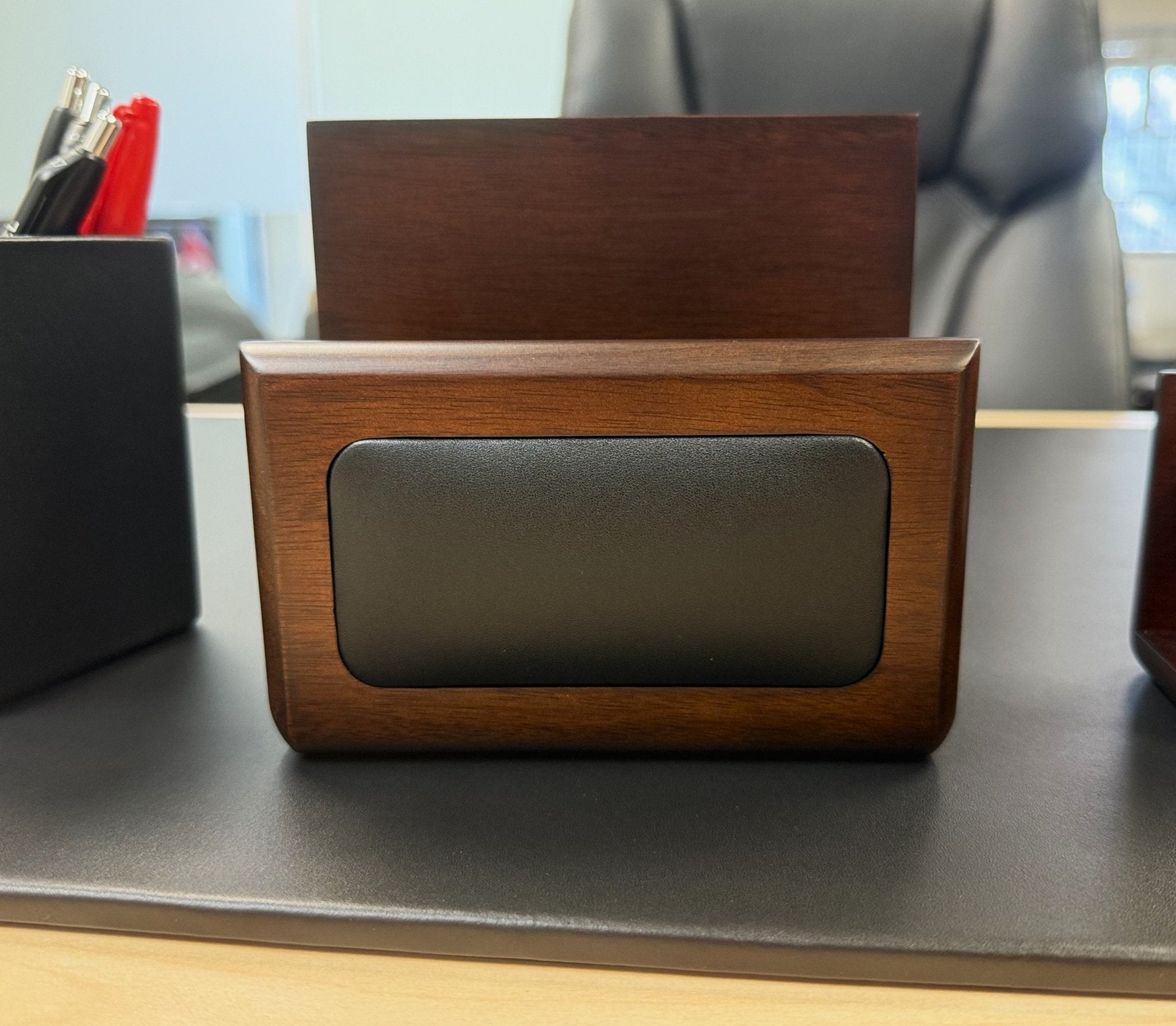 Espresso and Black Leather 5-piece Desk Set with 38 x 24 Desk Pad