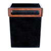 Walnut & Black Leather Waste Basket, 14 Qt