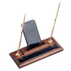Walnut and Leather Double Pen Stand with Cell Phone Holder