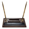 Walnut and Leather Double Pen Stand with Cell Phone Holder