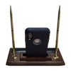 Walnut and Leather Double Pen Stand with Cell Phone Holder