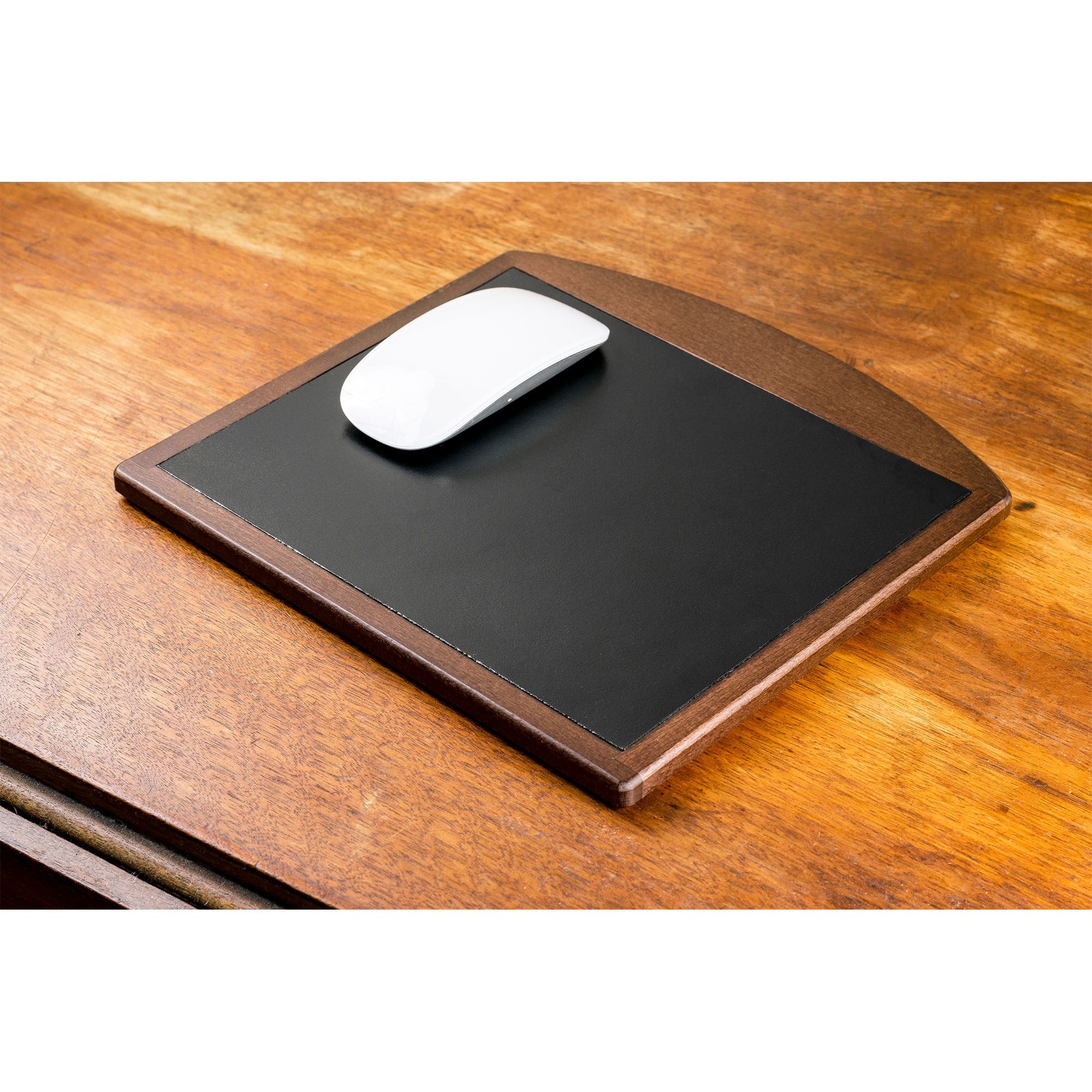 Walnut & Black Leather Mouse Pad