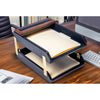 Walnut & Black Leather Letter Trays, Stacking Set, Gold