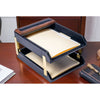 Walnut & Black Leather Letter Trays, Stacking Set, Gold