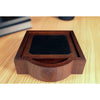 Walnut & Black Leather 4 Square Coaster Set w/ Holder