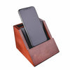 Walnut and Black Leather Desktop Cell Phone Holder