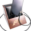 Walnut and Black Leather Desktop Cell Phone Holder