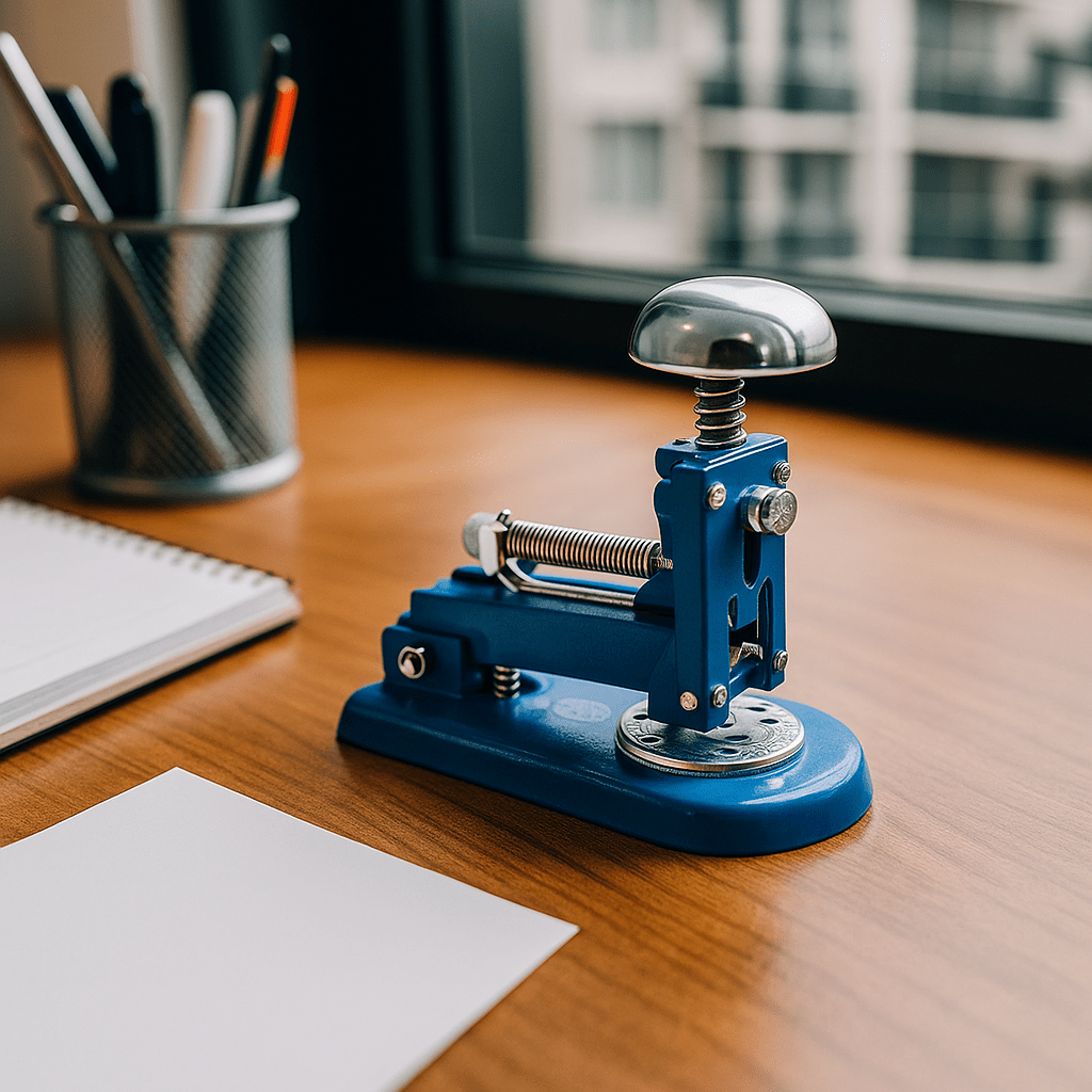 El Casco Blue and Chrome Plated Desk Stapler