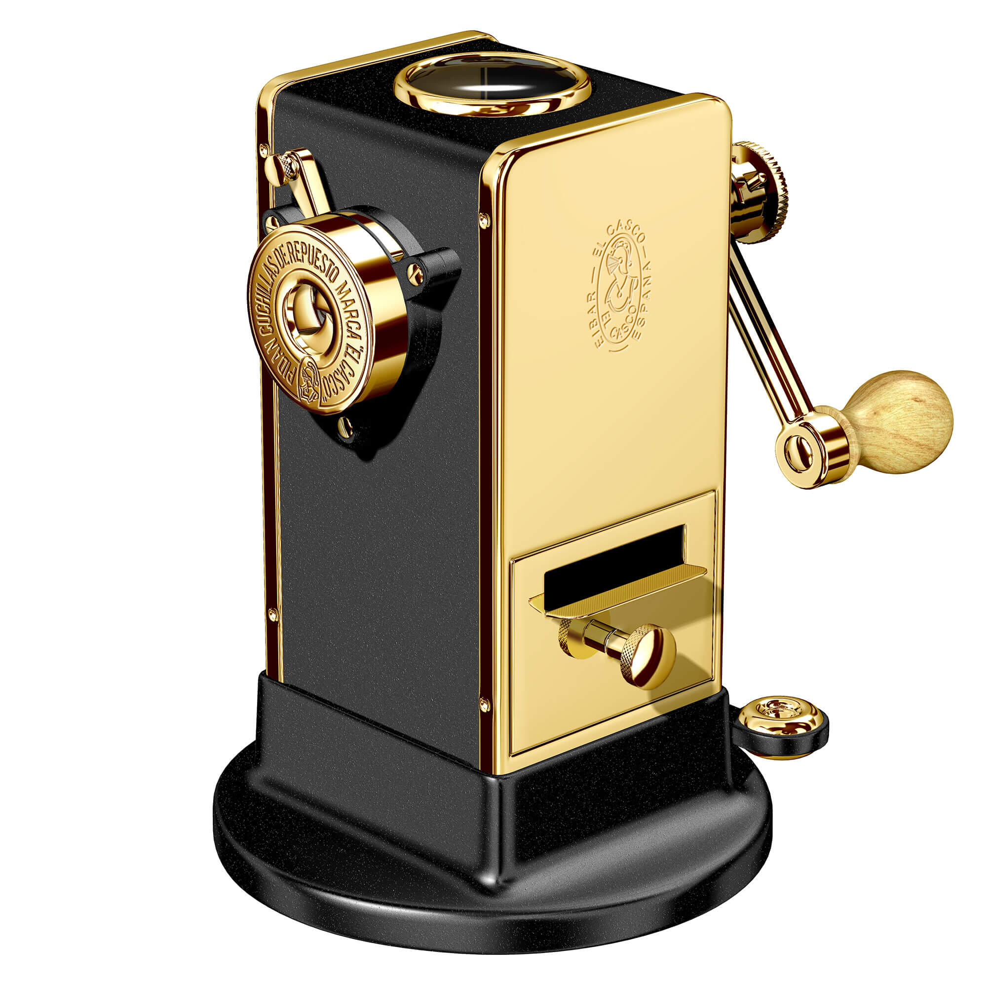 El Casco 23 Kt Gold And Black Pencil Sharpener With Base /side Load