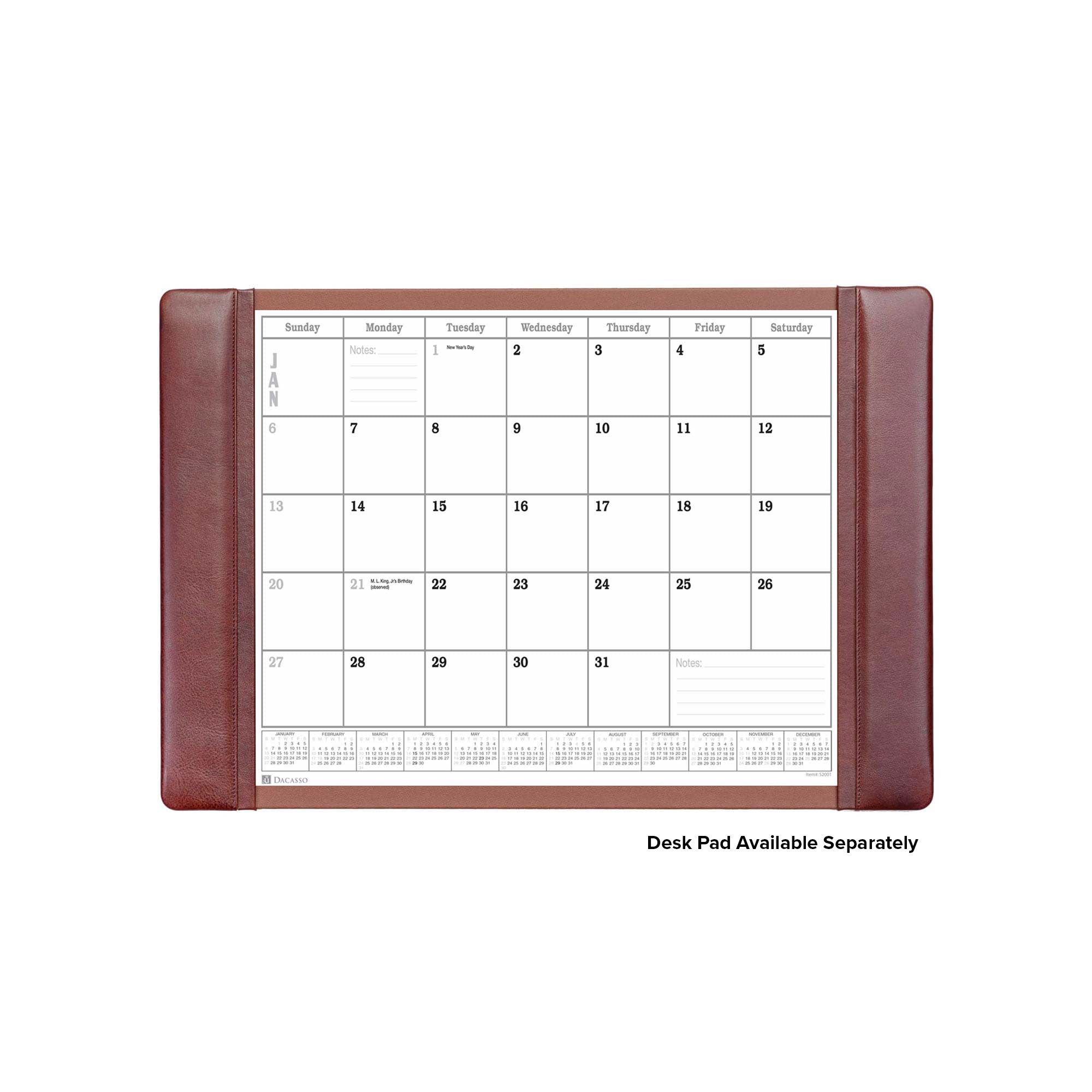 Calendar with brown leather frame