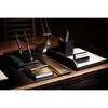 Classic Black Leather 5pc Desk Set, Silver Accent