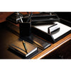 Classic Black Leather 5pc Desk Set, Silver Accent