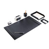 Classic Black Leather 7pc Desk Set, Silver Accent