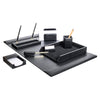 Classic Black Leather 8pc Desk Set, Gold Accent