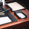 Classic Black Leather 8pc Desk Set, Gold Accent