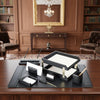 Black Leather 10pc Desk Set, Gold Accent