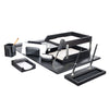 Classic Black Leather 10pc Desk Set, Silver Accent
