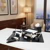 Black Leather 11-Piece Desk Set, Gold Accent