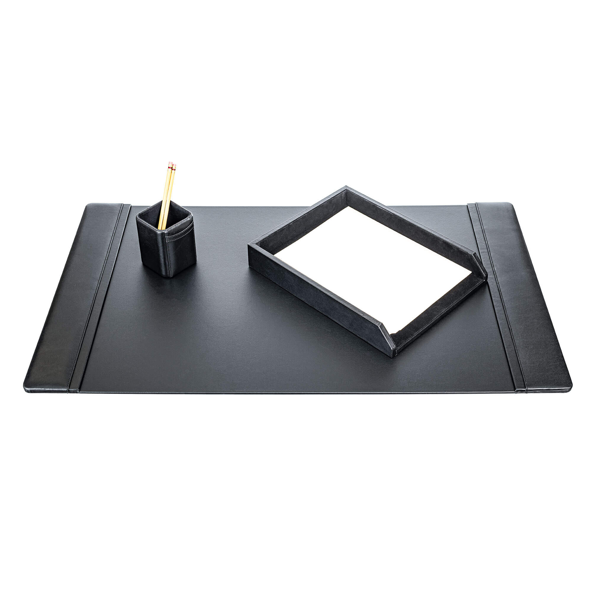 Classic Black Leather 3pc Desk Set