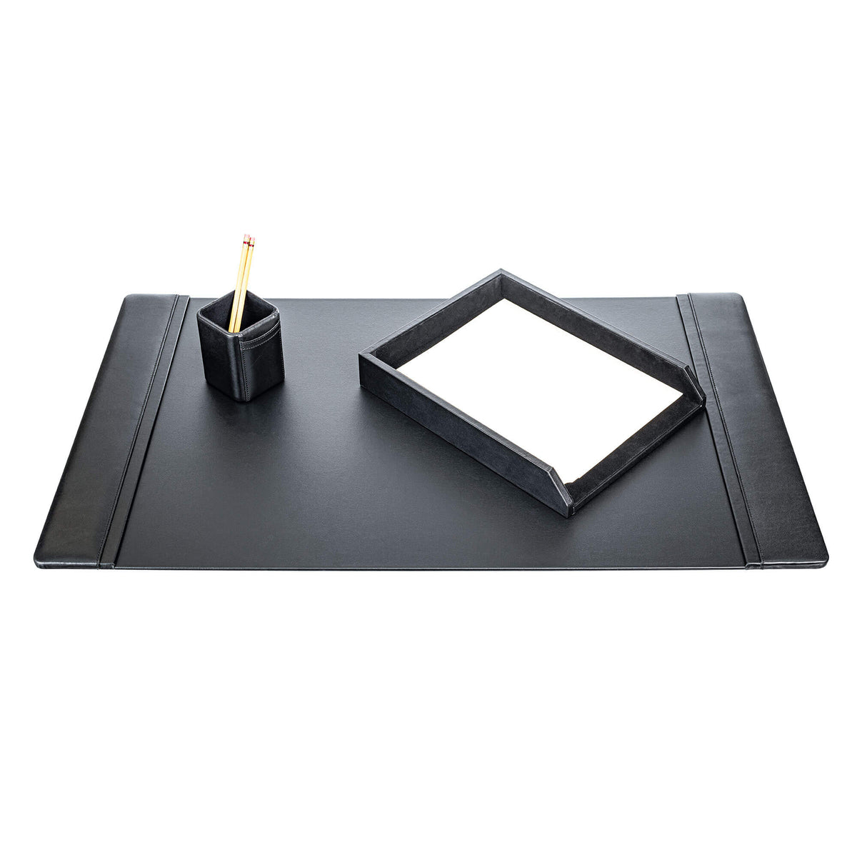 Classic Black Leather 3pc Desk Set