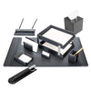 Classic Black Leather 11pc Desk Set, Silver Accent