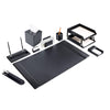 Classic Black Leather 11pc Desk Set, Silver Accent