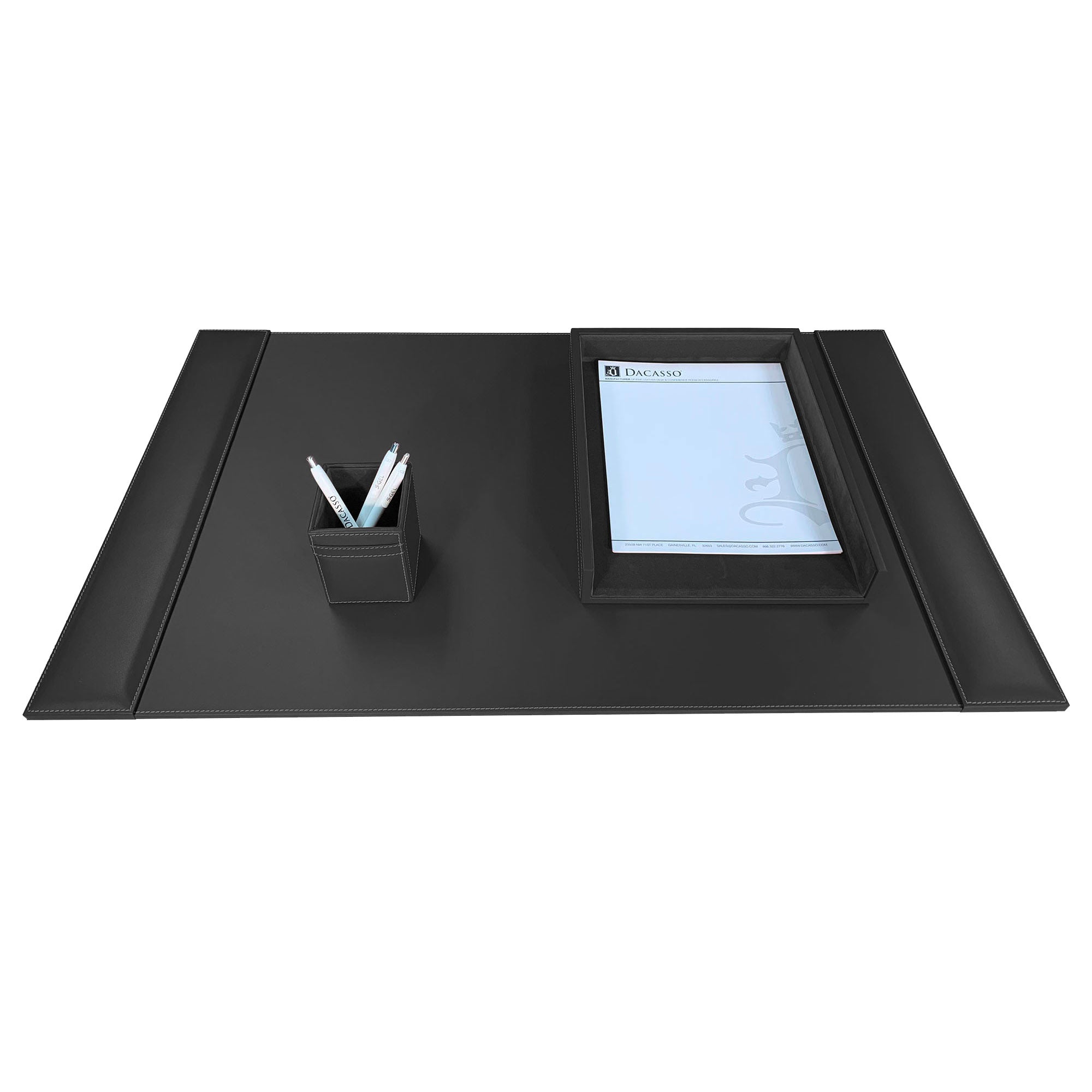 Rustic (Onyx) Black Leather Desk Set, 3pc