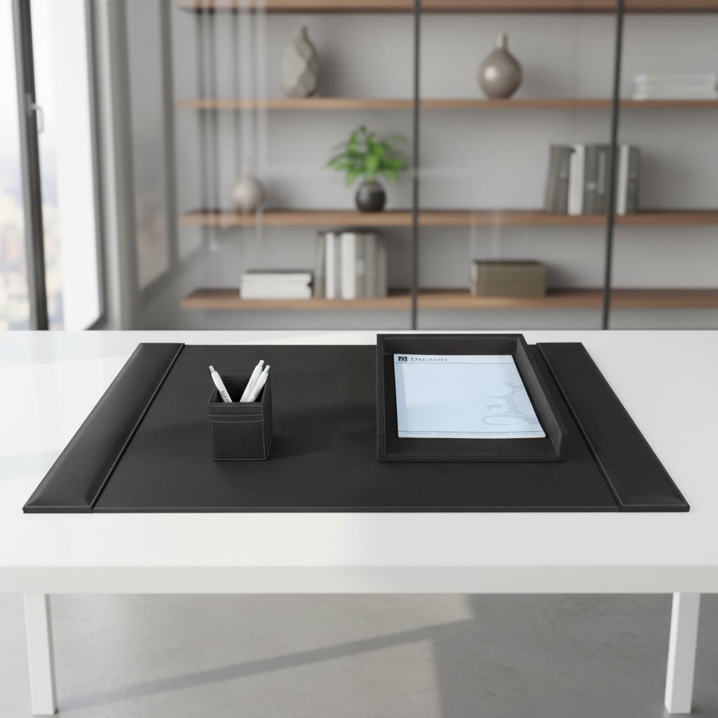 Rustic (Onyx) Black Leather Desk Set, 3pc