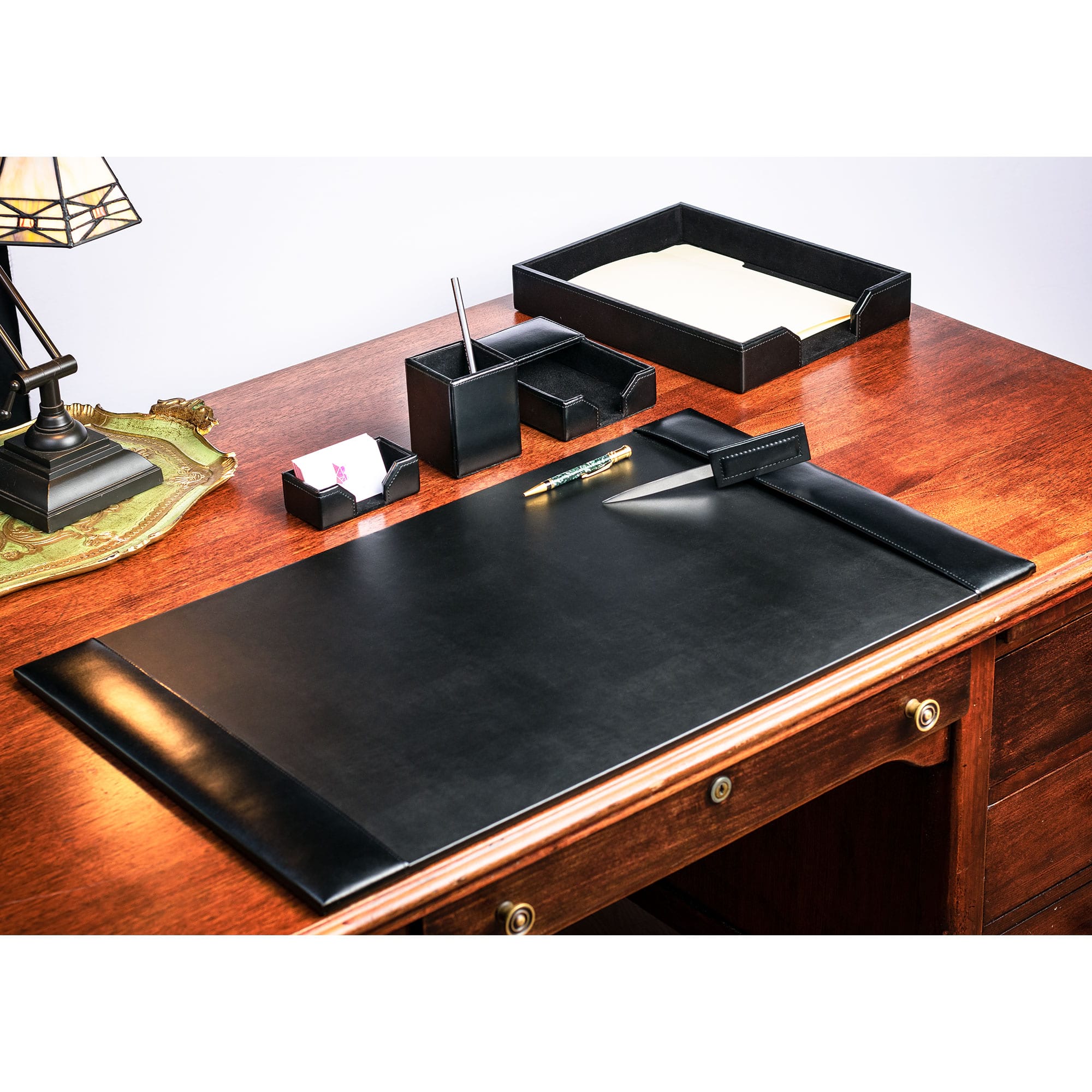 Black Bonded Leather Desk Set, 6pc
