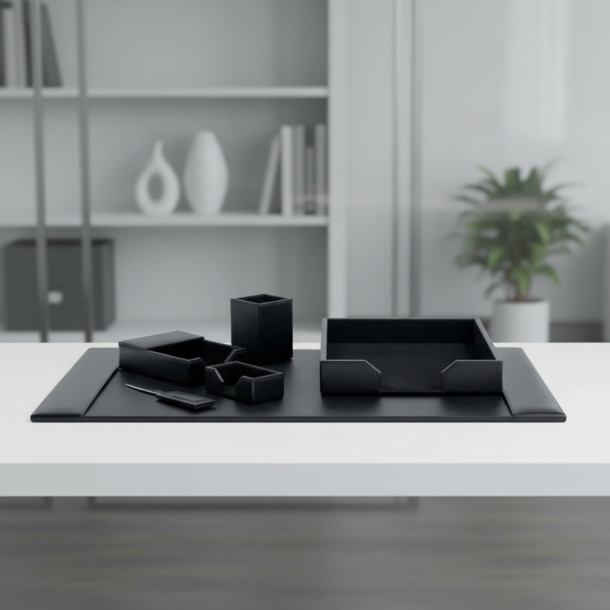 Black Bonded Leather Desk Set, 6pc